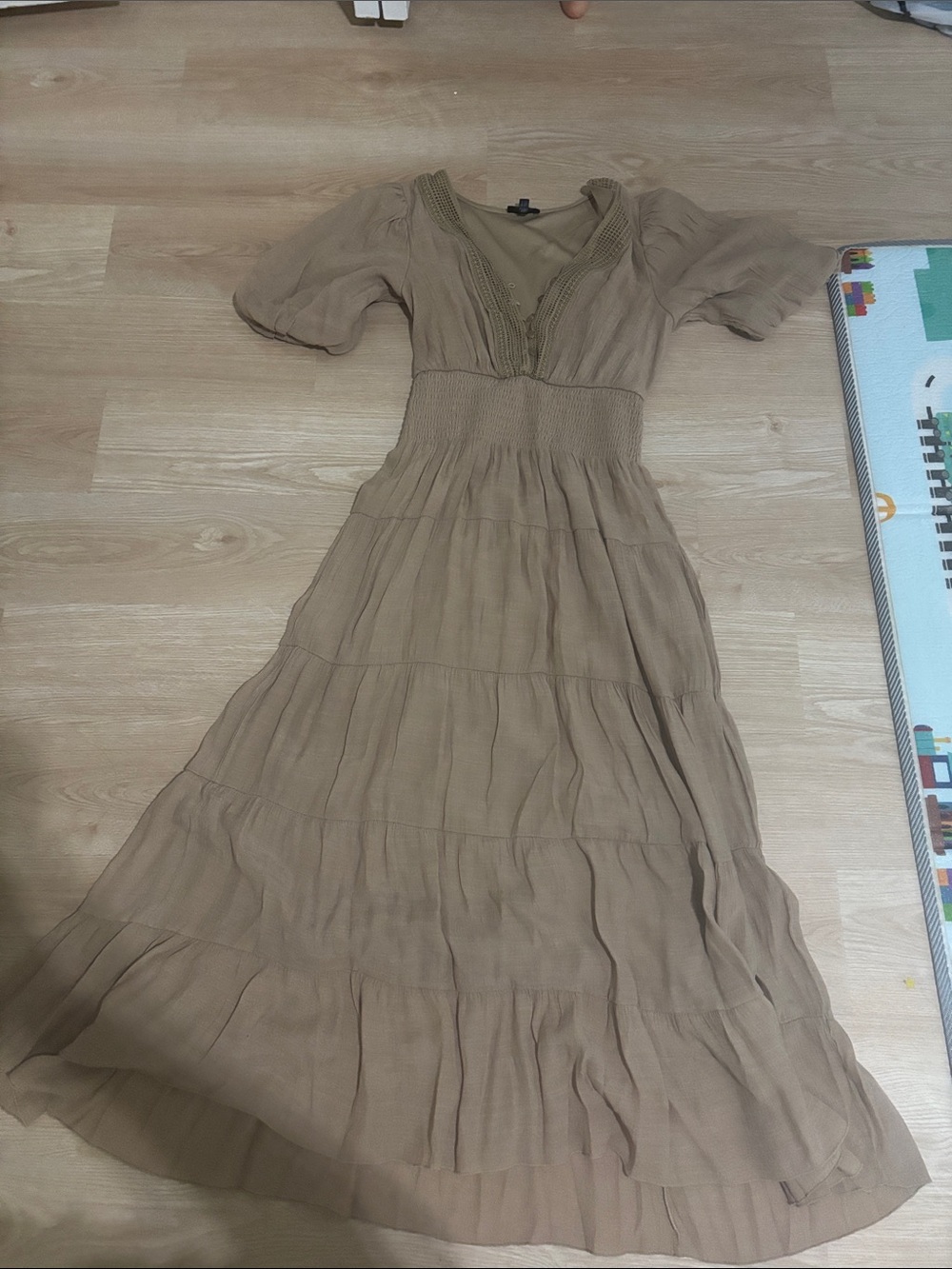 Beige Tiered V-Neck Maxi Dress - Women